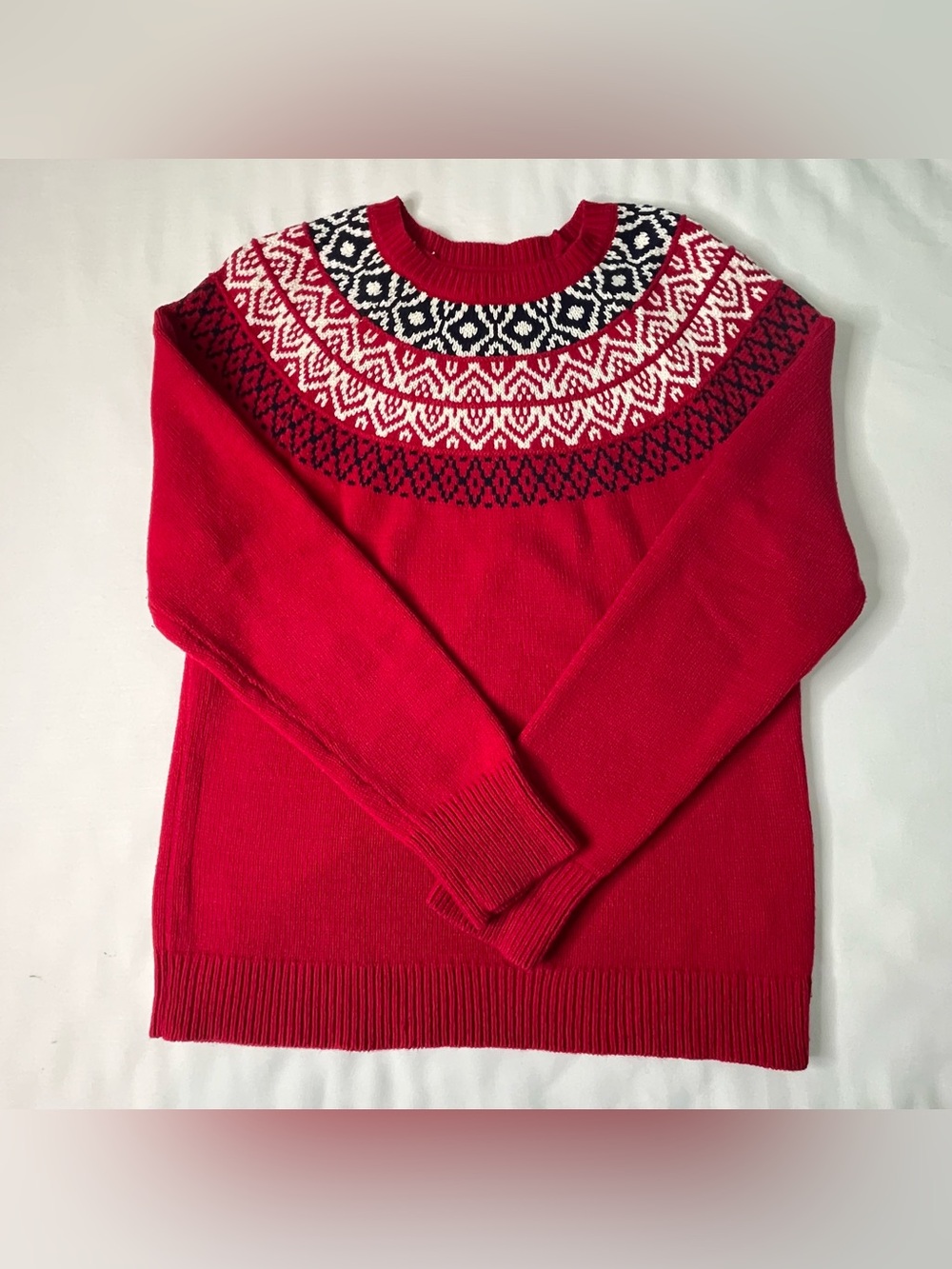 Vintage Chaps Women's Fair Isle Knit Red Crewneck Sweater. Size XL